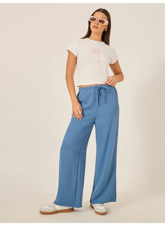 Styli Styli Textured Drawstring Waist Wide Leg Pants