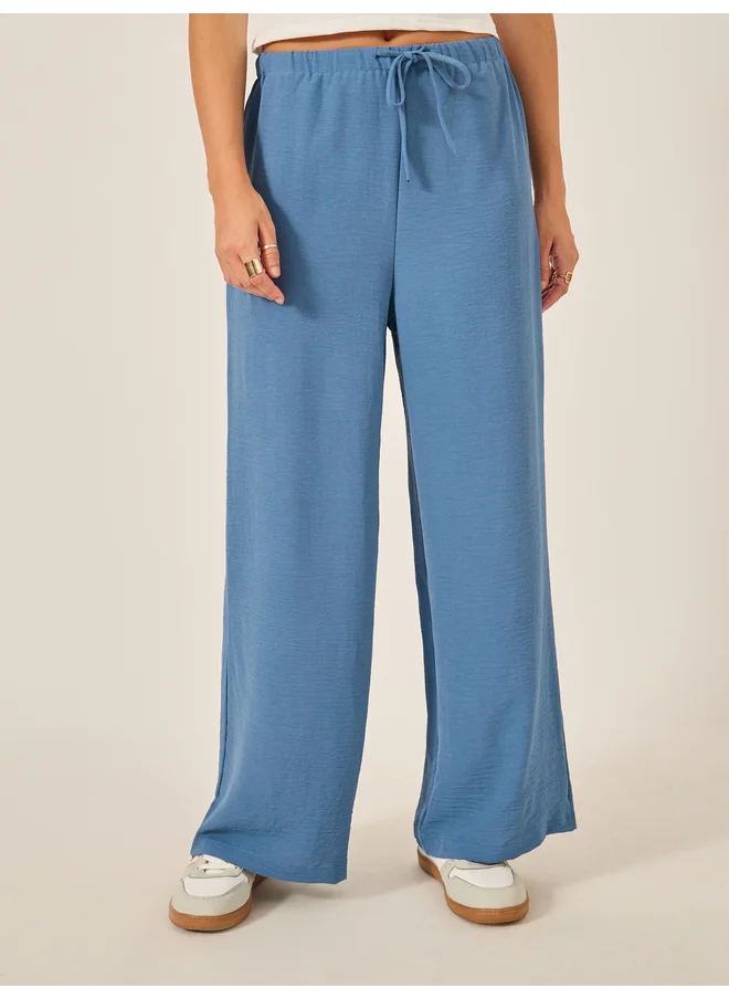 Styli Styli Textured Drawstring Waist Wide Leg Pants