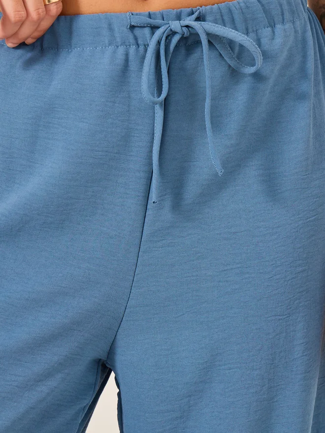 Styli Textured Drawstring Waist Wide Leg Pants