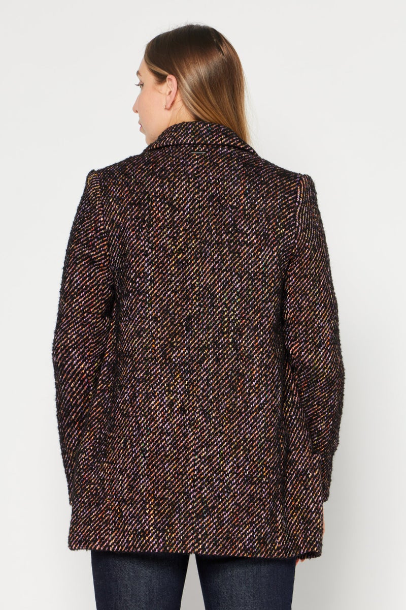 One Step Women Regular Fit Textured Casual Zip Blazer, Black Combo - Image 4