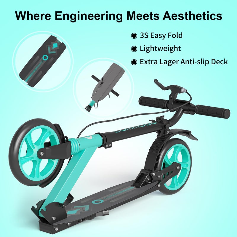 Commugo Kick Scooter with Dual Brakes for Kids Age 8+, Teens, Adults, Dual Suspension Foldable Lightweight Scooter with 8 Inch Big Wheels, Max Load 240 LBS Wide Deck - Image 4