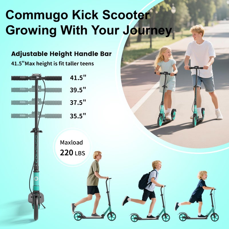 Commugo Kick Scooter with Dual Brakes for Kids Age 8+, Teens, Adults, Dual Suspension Foldable Lightweight Scooter with 8 Inch Big Wheels, Max Load 240 LBS Wide Deck - Image 3