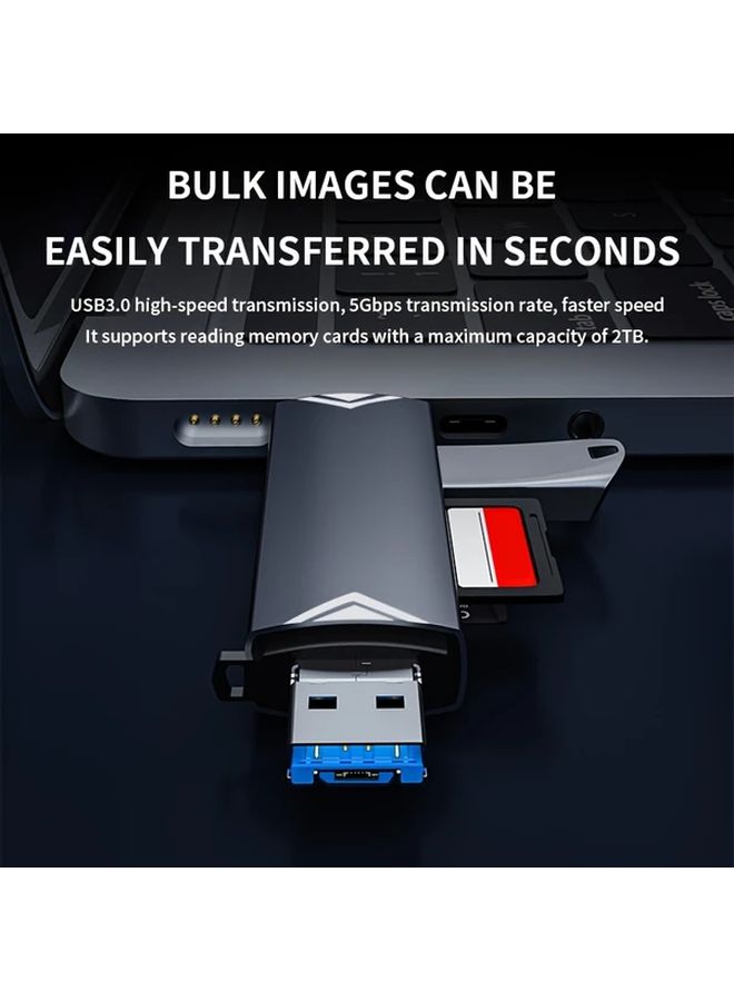 6 في 1 قارئ بطاقات وسائط متعددة USB 3.0 فضي سرعة نقل عالية 5 جيجابت في الثانية محول من نوع C و Micro USB OTG يدعم بطاقات SD و TF و Micro SD ومحركات الفلاش والتوصيل والتشغيل مع أندرويد - Image 3