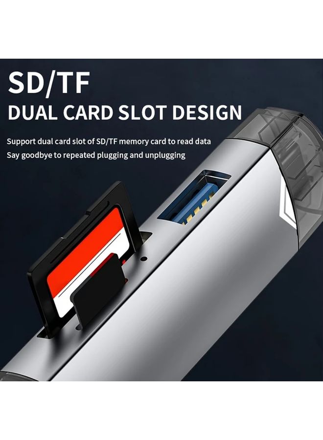 6 في 1 قارئ بطاقات وسائط متعددة USB 3.0 فضي سرعة نقل عالية 5 جيجابت في الثانية محول من نوع C و Micro USB OTG يدعم بطاقات SD و TF و Micro SD ومحركات الفلاش والتوصيل والتشغيل مع أندرويد - Image 5