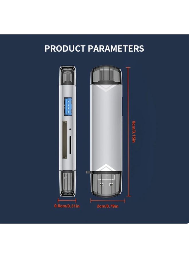 6 في 1 قارئ بطاقات وسائط متعددة USB 3.0 فضي سرعة نقل عالية 5 جيجابت في الثانية محول من نوع C و Micro USB OTG يدعم بطاقات SD و TF و Micro SD ومحركات الفلاش والتوصيل والتشغيل مع أندرويد - Image 2