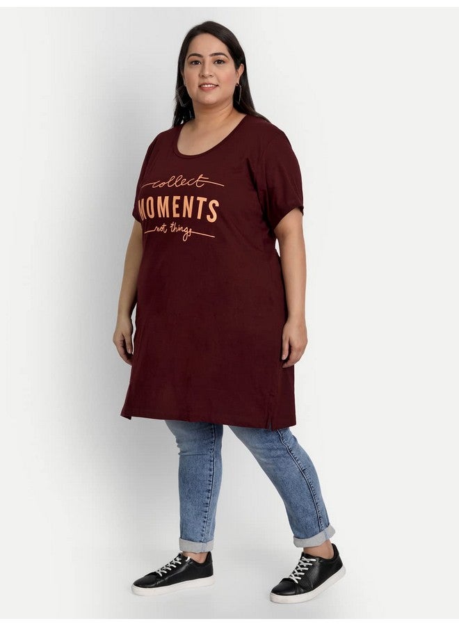 CUPID Women Plus Size Cotton Round Neck Half Sleeve T-Shirt, Nightwear, Sleepwear, Daily Use Gym n Lounge Wear Long Tops for Ladies_Wine_4X Large - Image 2