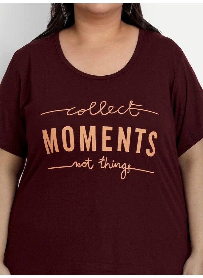 CUPID Women Plus Size Cotton Round Neck Half Sleeve T-Shirt, Nightwear, Sleepwear, Daily Use Gym n Lounge Wear Long Tops for Ladies_Wine_4X Large - Image 3