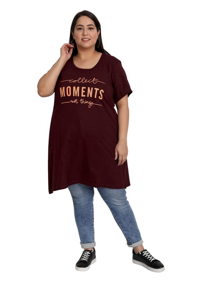CUPID Women Plus Size Cotton Round Neck Half Sleeve T-Shirt, Nightwear, Sleepwear, Daily Use Gym n Lounge Wear Long Tops for Ladies_Wine_4X Large - Image 1