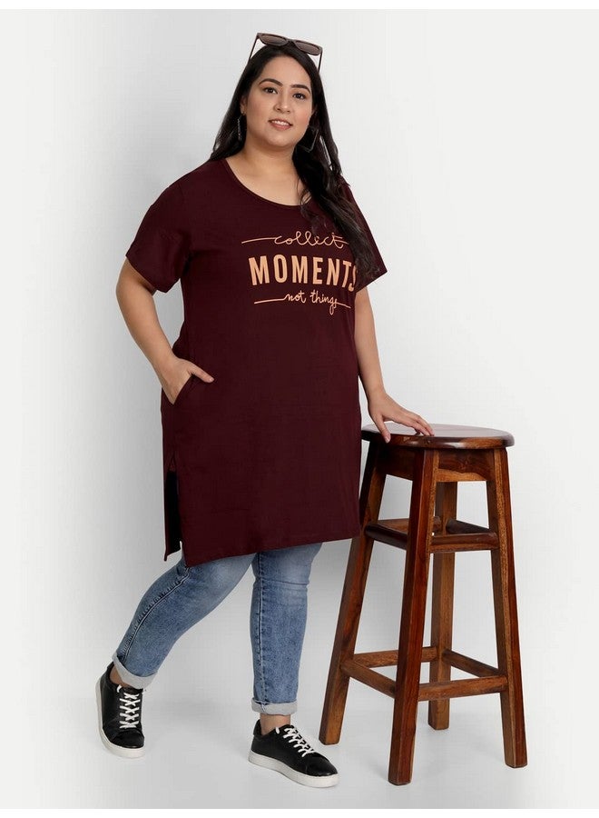 CUPID Women Plus Size Cotton Round Neck Half Sleeve T-Shirt, Nightwear, Sleepwear, Daily Use Gym n Lounge Wear Long Tops for Ladies_Wine_4X Large - Image 4