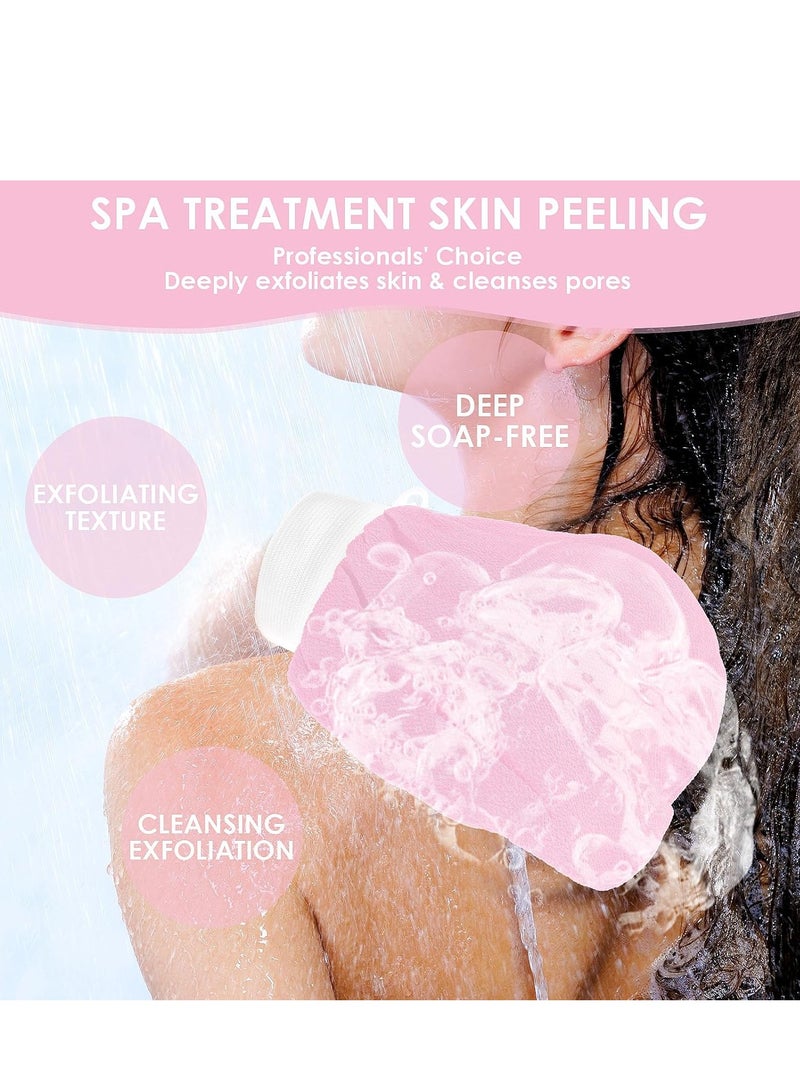 QIRRA 2PCS Korean Exfoliating Gloves – Deep Cleansing Viscose Scrub Mitts for Moroccan Hammam Bath, Dead Skin Remover (Pink)  - Image 4