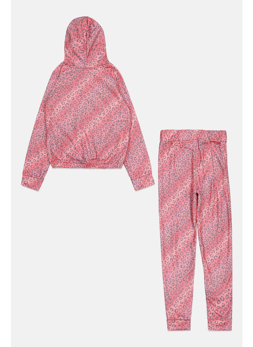 Body Glove - Kids Girl 2 Pieces Allover Print Hooded Sweatshirt And Pants Set, Pink - Image 1