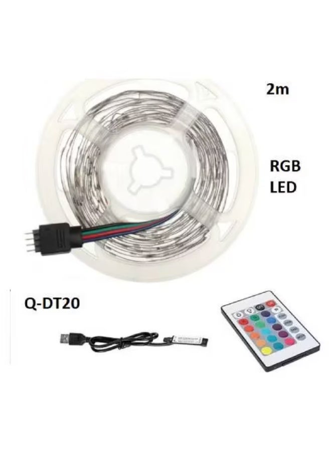 أندول شريط إضاءة LED RGB - بطول مترين، يعمل بمنفذ USB مع جهاز تحكم عن بعد، إضاءة مزاجية متعددة الألوان - Image 2