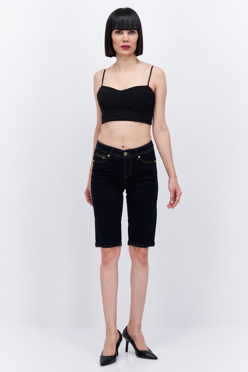 INC Women Plain Demin Shorts, Navy - Image 4