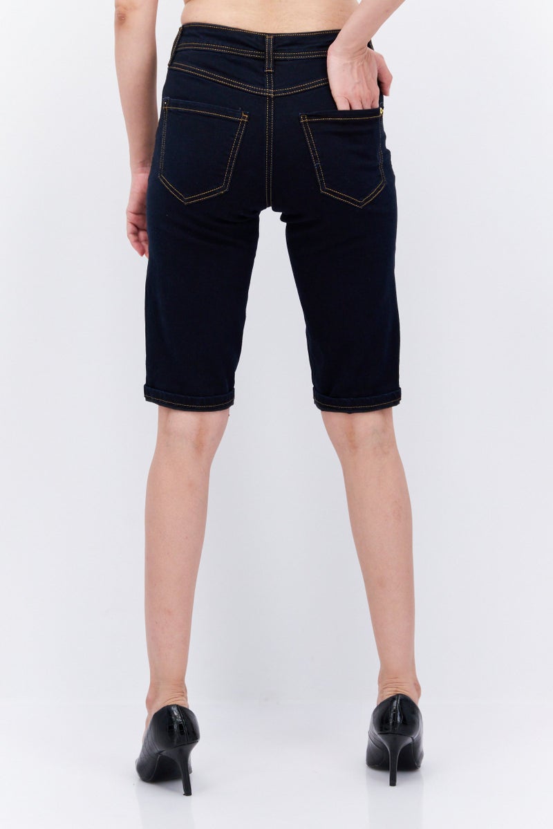 INC Women Plain Demin Shorts, Navy - Image 3