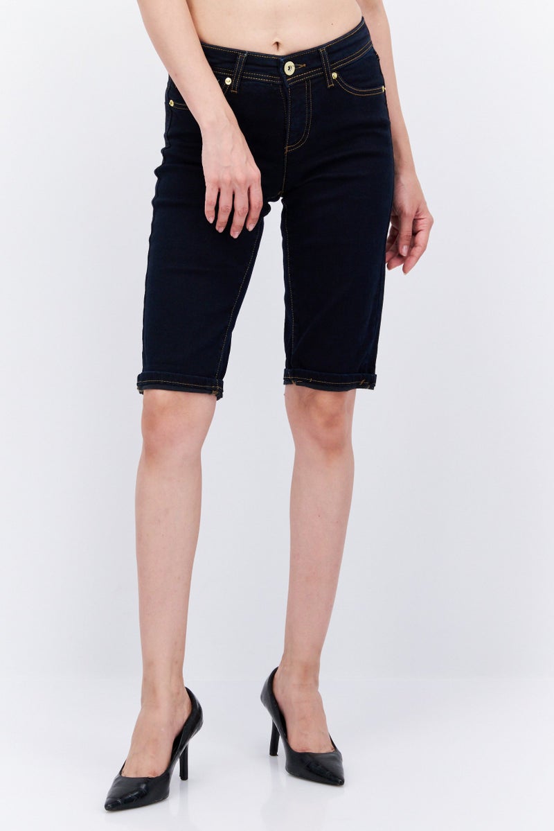 INC Women Plain Demin Shorts, Navy - Image 1
