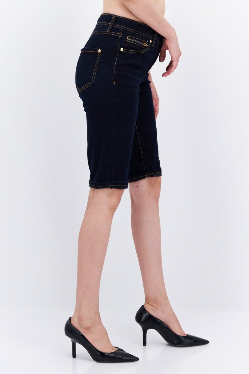INC Women Plain Demin Shorts, Navy - Image 2
