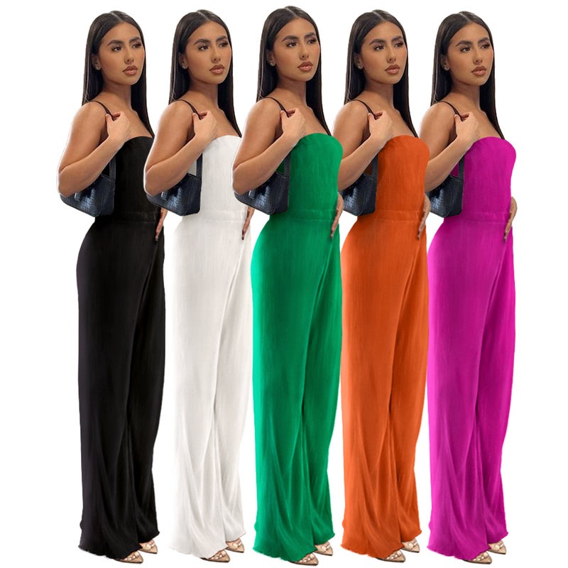 GL6668 بدلة نسائية مريحة بليسيه بغطاء صدر وساق واسعة - Image 4