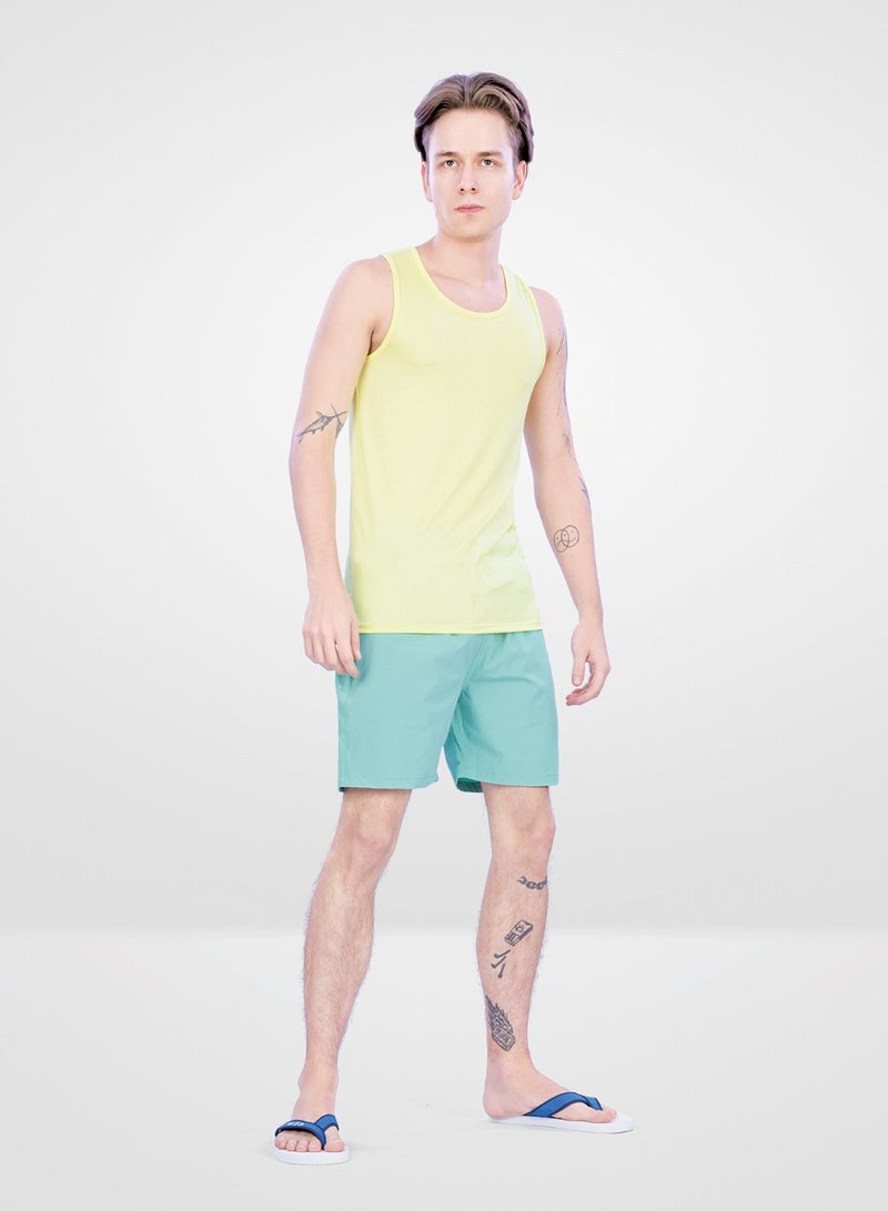 Web Denim Elastic Waistband With Drawstring Comfortable Polyester Swim Shorts For Men’s Quick Dry Swimming Trunks With Pockets - Image 1