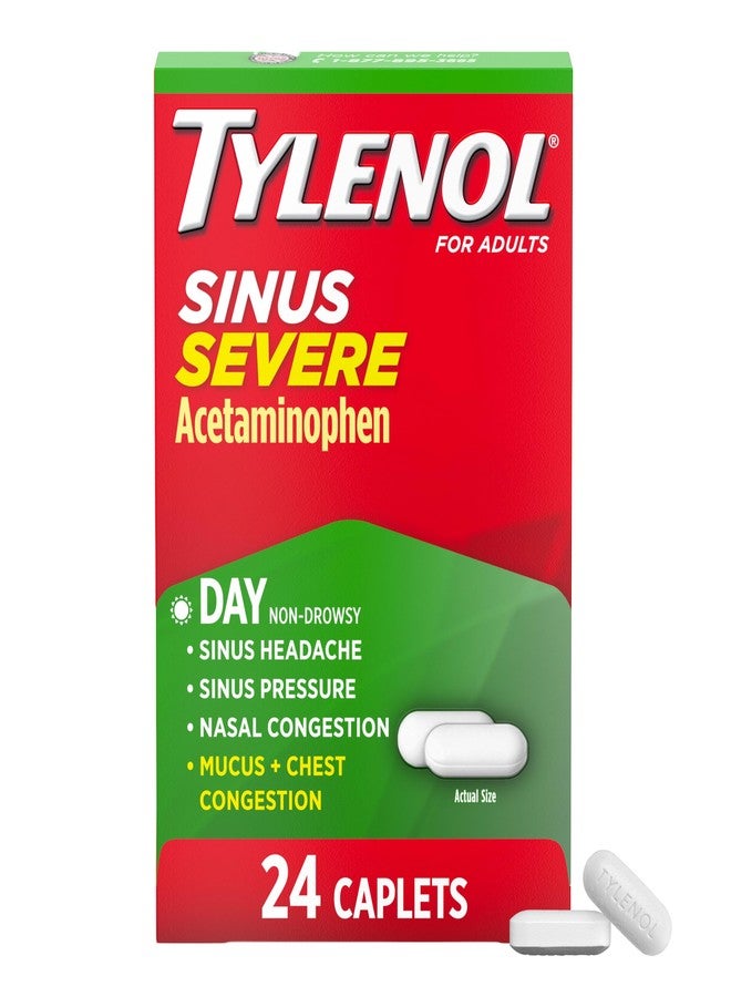 Tylenol Sinus Severe Daytime Caplets, Non-Drowsy, Pain Reliever, Pressure and Nasal Congestion Relief, Fever Reducer, Expectorant, Acetaminophen, Guaifenesin, Phenylephrine HCL, 24 Count - Image 1