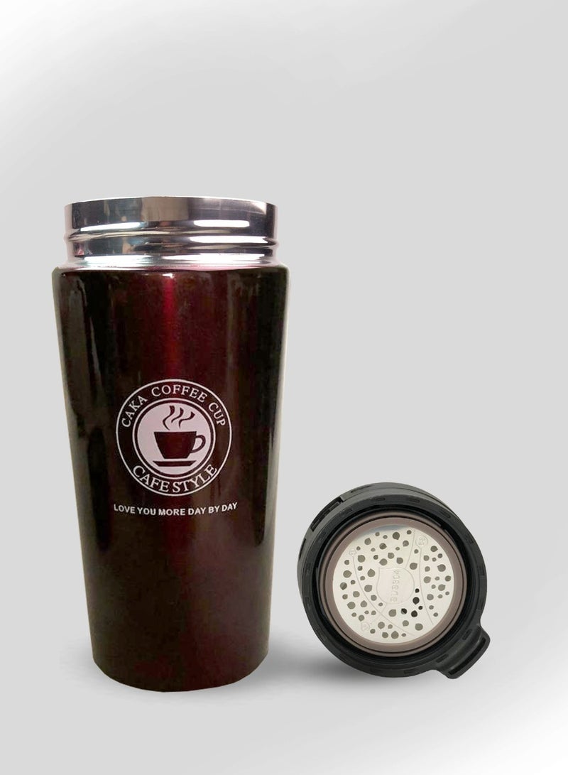 Stainless Steel Maroon Travel Mug – Push Button Open, Leak-Proof Design - Image 5
