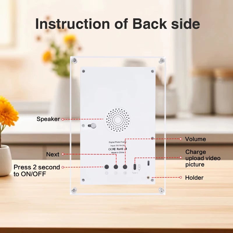 Digital Picture Frame 7-Inch 1024x600 High-Resolution Display With 16:9 Aspect Ratio 300 Lumens Brightness - Transparent Acrylic Material Built-In Lithium Battery Portable Wifi Digital Frame For Year- - Image 3