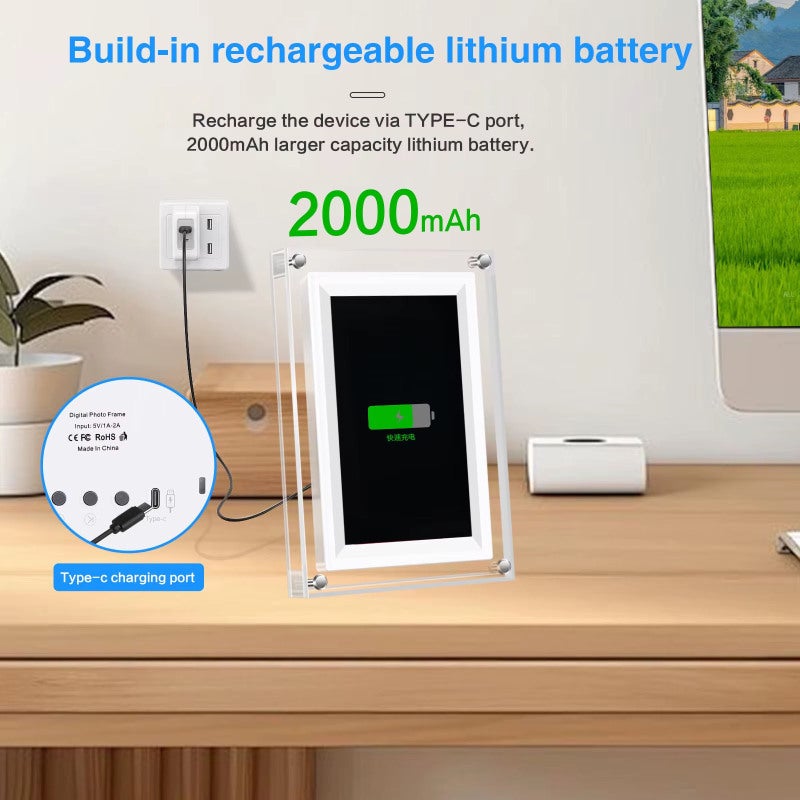 Digital Picture Frame 7-Inch 1024x600 High-Resolution Display With 16:9 Aspect Ratio 300 Lumens Brightness - Transparent Acrylic Material Built-In Lithium Battery Portable Wifi Digital Frame For Year- - Image 4