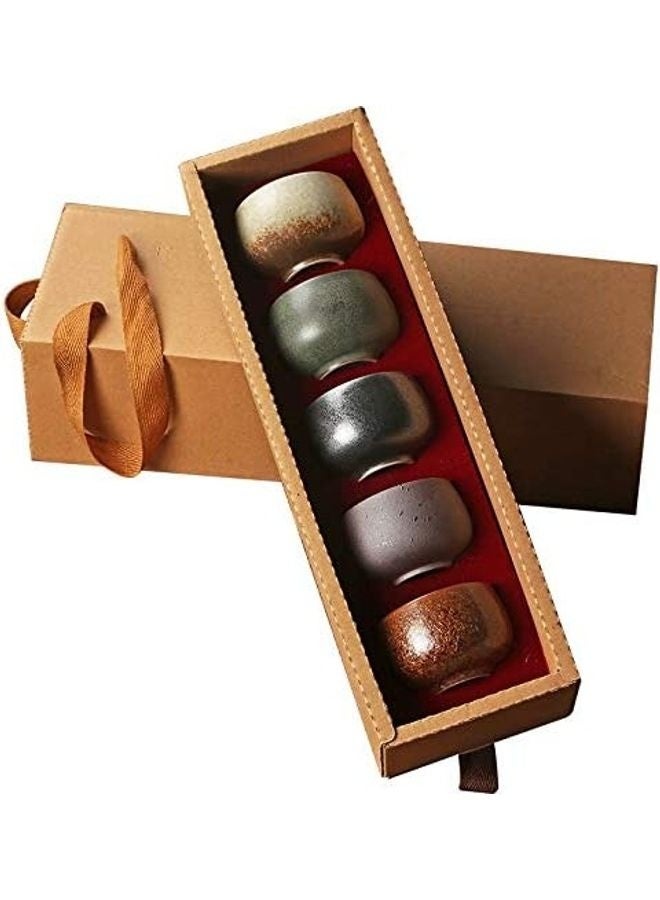 Set Of 5 Double Walled Ceramic Espresso Coffee Cup Multicolour 100ml - Image 1