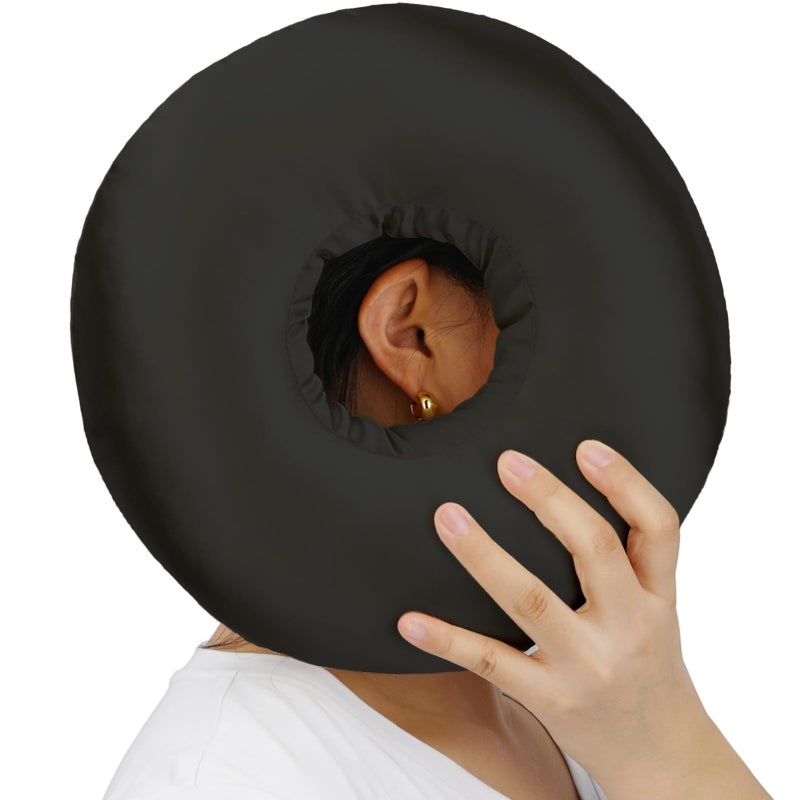 Heal n Hope Silky Satin Piercing Pillow Ear Pillows Donut with Hole for Ear Pain CNH Piercing Pain Relief Sleeping Pressure Sore Side Sleepers Smooth Cooling Ear Guard Protector, Black - Image 1