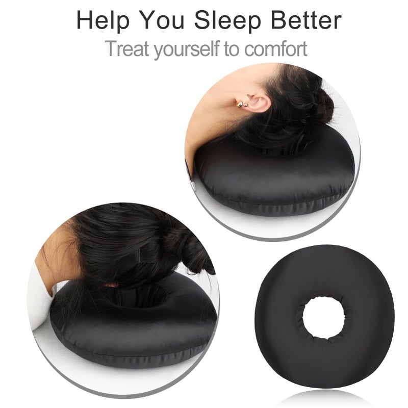 Heal n Hope Silky Satin Piercing Pillow Ear Pillows Donut with Hole for Ear Pain CNH Piercing Pain Relief Sleeping Pressure Sore Side Sleepers Smooth Cooling Ear Guard Protector, Black - Image 3