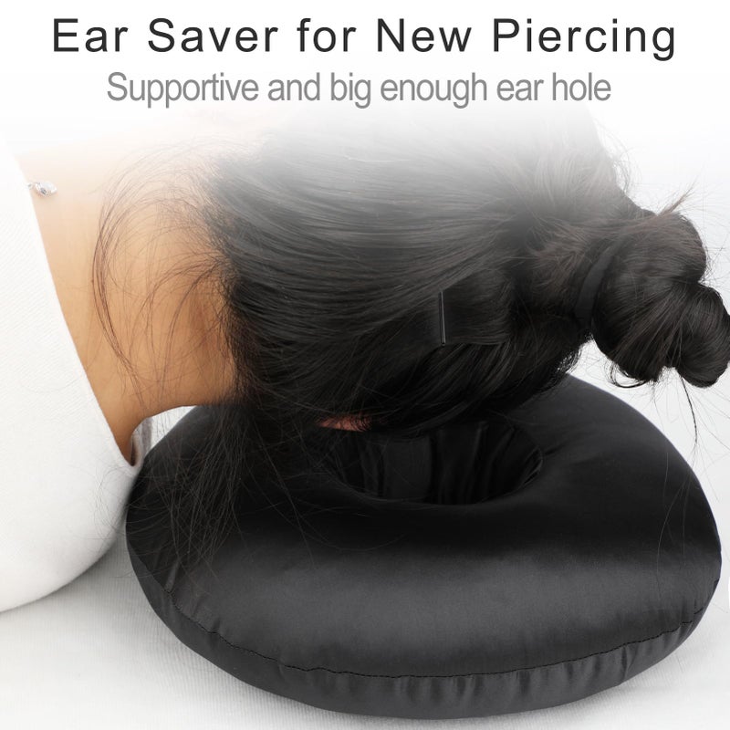 Heal n Hope Silky Satin Piercing Pillow Ear Pillows Donut with Hole for Ear Pain CNH Piercing Pain Relief Sleeping Pressure Sore Side Sleepers Smooth Cooling Ear Guard Protector, Black - Image 4