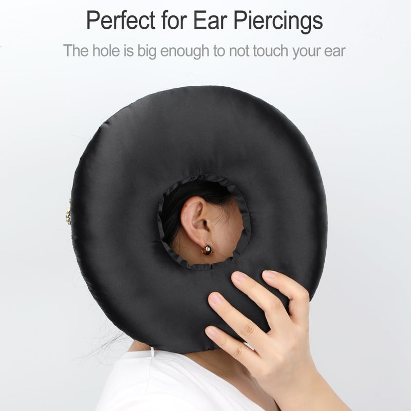 Heal n Hope Silky Satin Piercing Pillow Ear Pillows Donut with Hole for Ear Pain CNH Piercing Pain Relief Sleeping Pressure Sore Side Sleepers Smooth Cooling Ear Guard Protector, Black - Image 5