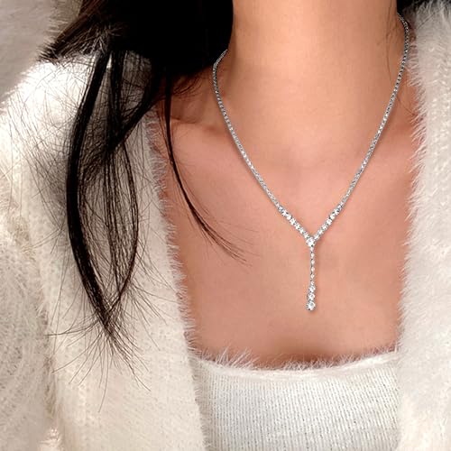 LOYALLOOK Crystal Silver Necklace and Earrings with Crystal Bracelet for Women Teardrop Dangle Earrings Rhinestone Necklace Bracelet for Bride Bridesmaid Crystal Bridal Wedding Party Jewelry Sets Style D - Image 2