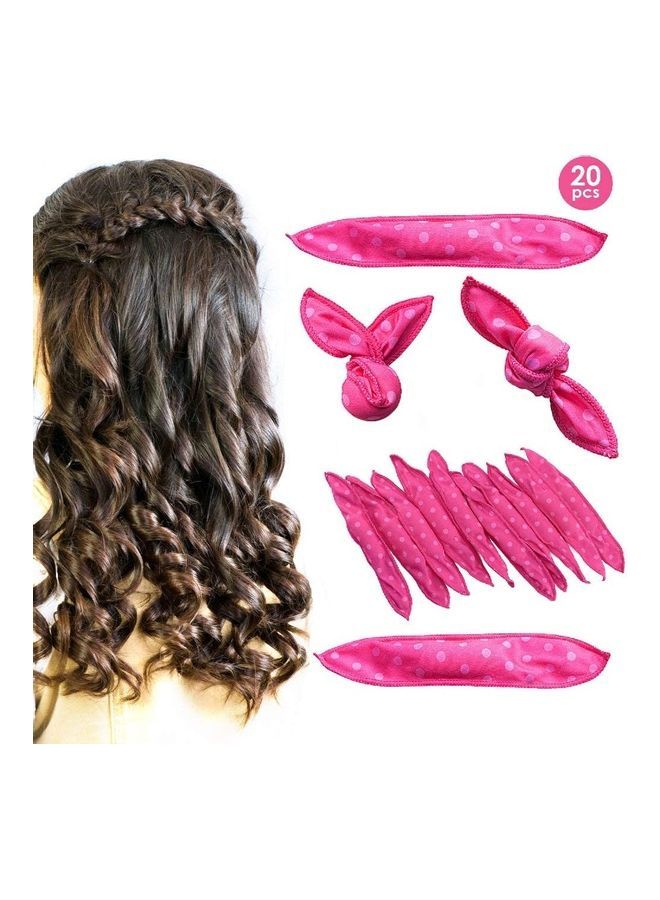 NIBEMINENT 20-Piece No Heat Flexible Hair Curlers Rollers Pink - Image 1