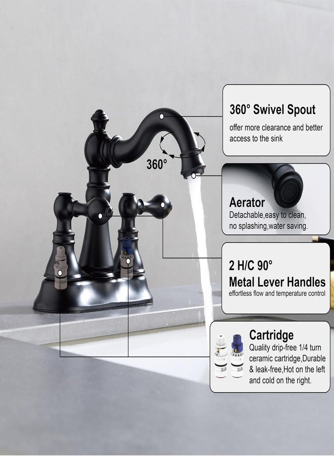 Derengge Two Handle Matte Black Bathroom Faucet 3 Hole with Pop up Drain Assembly, Classic 4 Inch Centerset Lavatory Faucet with 360° Swivel Spout,F-0048-MT - Image 4