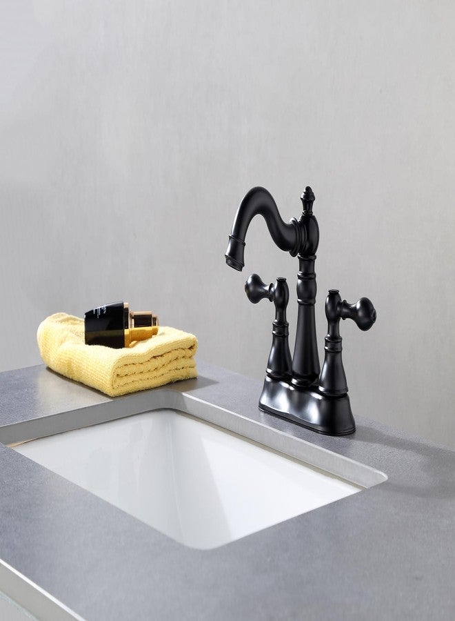 Derengge Two Handle Matte Black Bathroom Faucet 3 Hole with Pop up Drain Assembly, Classic 4 Inch Centerset Lavatory Faucet with 360° Swivel Spout,F-0048-MT - Image 3