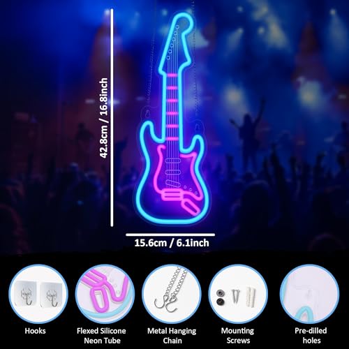 CoolGift Mart Electric Guitar Neon Light, Dimmable LED Guitar Neon Wall Sign USB Powered, Decorations for Bedroom Living Room Man Cave Music Studio, Gift for Guitar Players Guitarists Music Lovers - Image 5