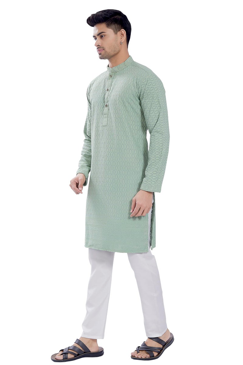 DIVISIVE Men's Thread Embroidered Cotton Blend Only Slim Fit Kurta (DKRT730_XXXL_Pista) - Image 3