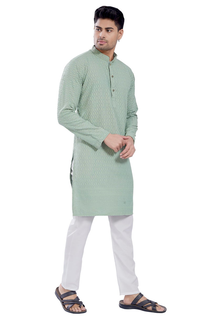 DIVISIVE Men's Thread Embroidered Cotton Blend Only Slim Fit Kurta (DKRT730_XXXL_Pista) - Image 2