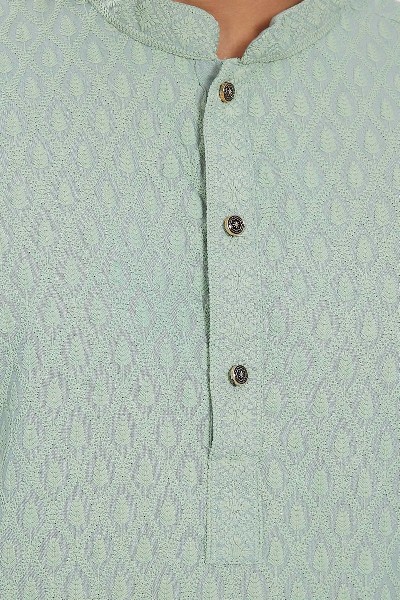 DIVISIVE Men's Thread Embroidered Cotton Blend Only Slim Fit Kurta (DKRT730_XXXL_Pista) - Image 5
