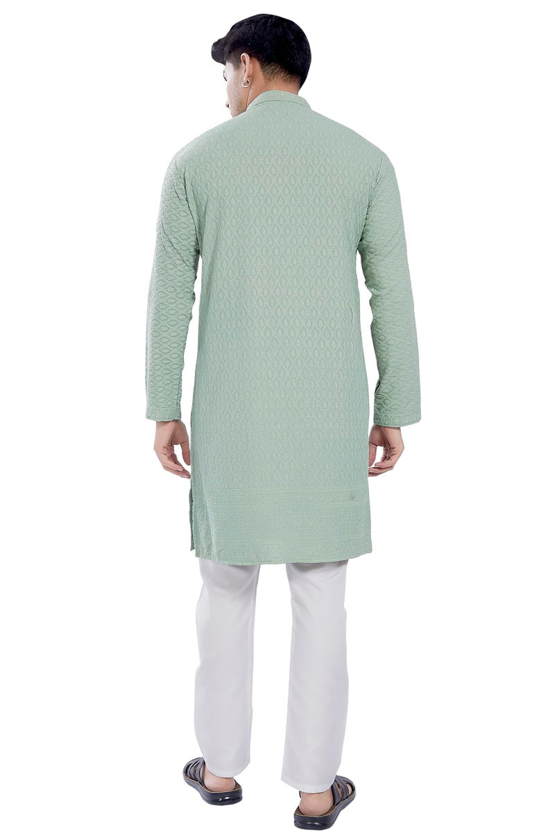 DIVISIVE Men's Thread Embroidered Cotton Blend Only Slim Fit Kurta (DKRT730_XXXL_Pista) - Image 4