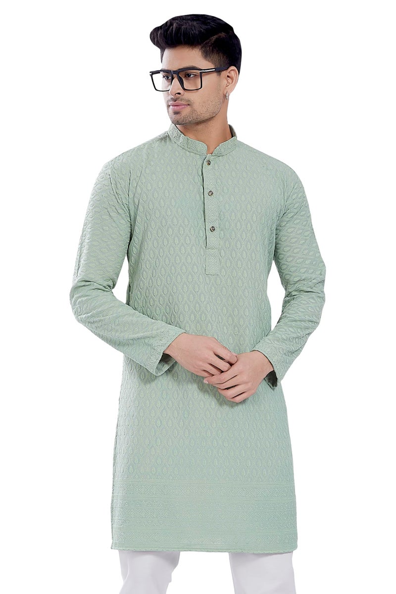 DIVISIVE Men's Thread Embroidered Cotton Blend Only Slim Fit Kurta (DKRT730_XXXL_Pista) - Image 1