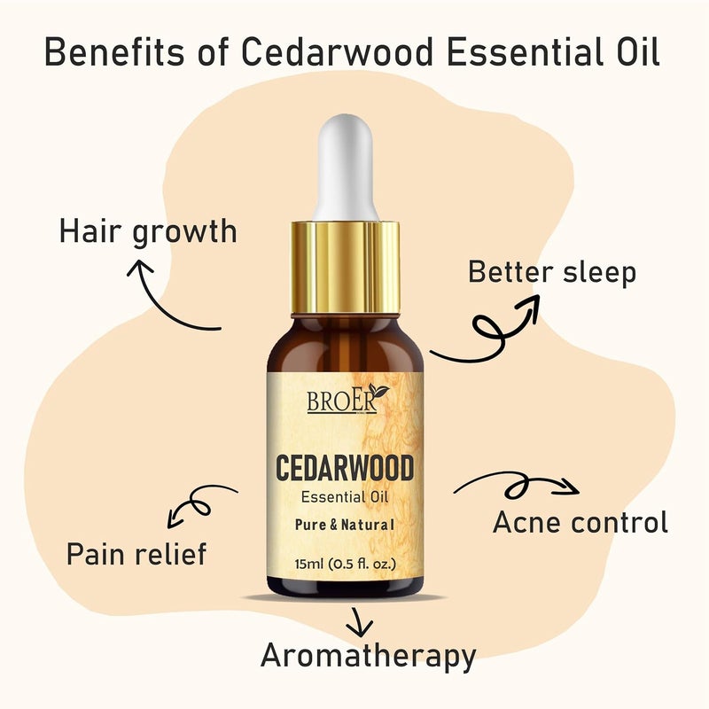 BROER BROER Naturals Cedarwood Essential Oil 100 Pure Undiluted Refreshing Essential Oil for Skin Care Hair Care Aromatherapy Cruelty Free Vegan pack of 3 45ml  - Image 3