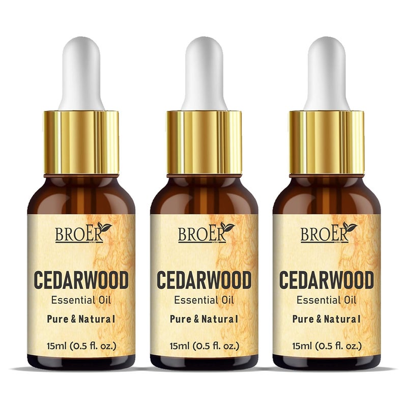 BROER BROER Naturals Cedarwood Essential Oil 100 Pure Undiluted Refreshing Essential Oil for Skin Care Hair Care Aromatherapy Cruelty Free Vegan pack of 3 45ml  - Image 1