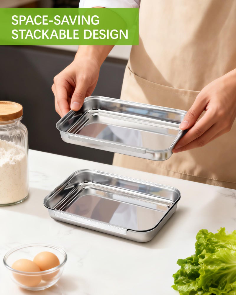 FANGSUN Breading Trays Set of 3, Interlocking Stainless Steel Tray for Chicken, Fish, or Meat, Deep Dredging Trays for Breading, Oven-Safe and Kitchen-Friendly Prep Pans for Marinating & Baking - Image 2