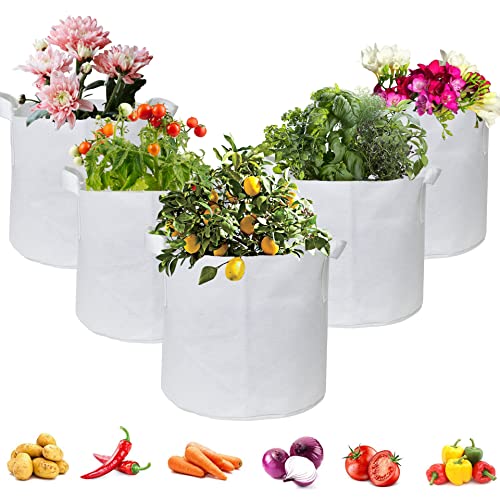 ecofynd 8 inches Non Woven Fabric Pots Grow Bags | Heavy Duty Thickened Fabric Vessel for Indoor & Outdoor, Garden, Office, Balcony (Pack of 5, White) - Image 1