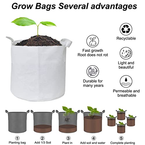 ecofynd 8 inches Non Woven Fabric Pots Grow Bags | Heavy Duty Thickened Fabric Vessel for Indoor & Outdoor, Garden, Office, Balcony (Pack of 5, White) - Image 2