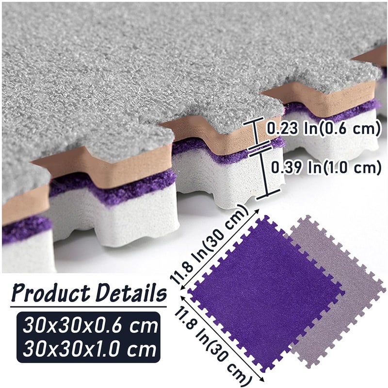 16 Pieces Plush Interlocking Square Carpet Floor Tiles,12x12 Inch Puzzle Piece Floor Mat,Puzzle Mat for Playroom,Living Room(Size:0.23 Inxh,Color:Coffee) - Image 2
