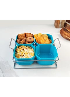 Appeasy appeasy Silver Plated Wire Tray with 4 Bowl Server Set for Center Table for Dessert Appetizer Serving Bowl Friut Chip dip Bowl Set for Parties  - Image 5