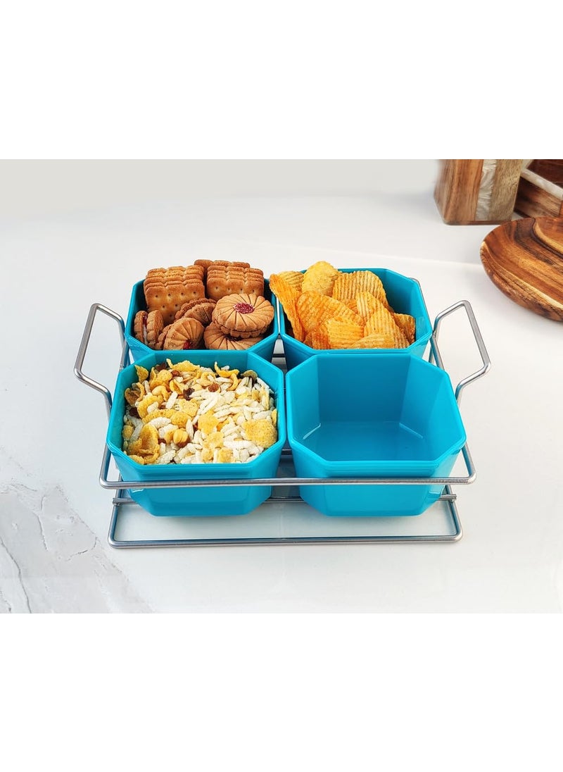 Appeasy - appeasy Silver Plated Wire Tray with 4 Bowl Server Set for Center Table for Dessert Appetizer Serving Bowl Friut Chip dip Bowl Set for Parties - Image 1