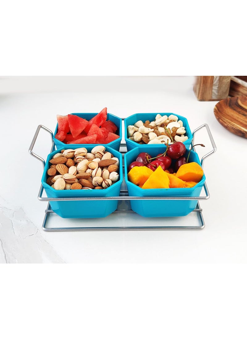 Appeasy - appeasy Silver Plated Wire Tray with 4 Bowl Server Set for Center Table for Dessert Appetizer Serving Bowl Friut Chip dip Bowl Set for Parties - Image 1